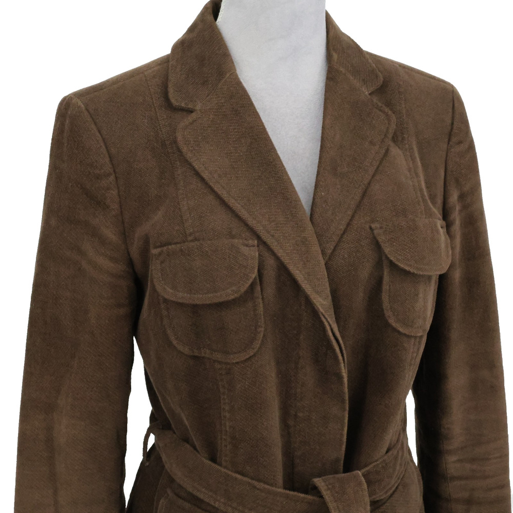 Zara Basic Jacket Womens Large Brown Corduroy Lined Belt Pockets Preppy Academia - Picture 6 of 14